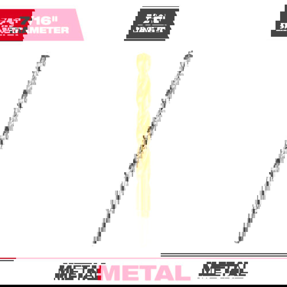 Jobber Length Drill Bits; Drill Bit Size (Inch): 7/16 ; Drill Bit Material: High Speed Steel ; Drill Point Angle (Degrees): 135 ; Coating/Finish: Titanium Nitride ; Flute Type: Parabolic ; Cutting Direction: Right Hand